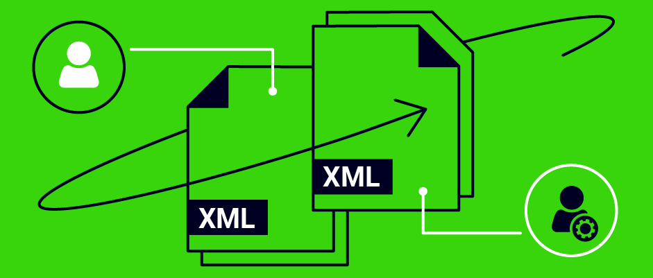 Multiple XML documents with arrows pointing in a circle to represent a round-trip attack