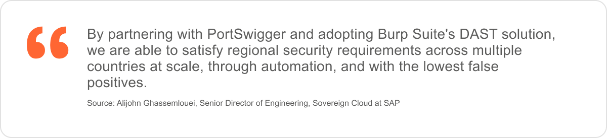 Quote from Alijohn Ghassemlouei on PortSwigger's strategic partnership with SAP