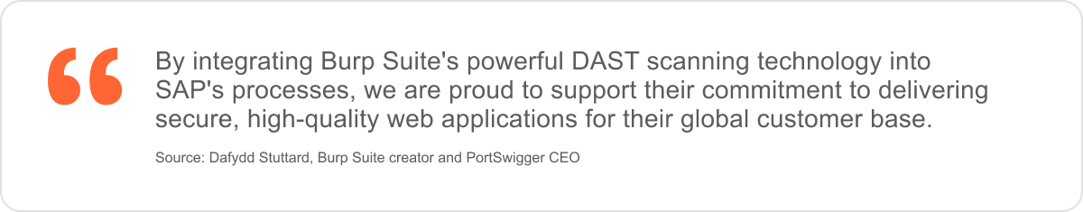 Quote from Dafydd Stuttard on PortSwigger's strategic partnership with SAP