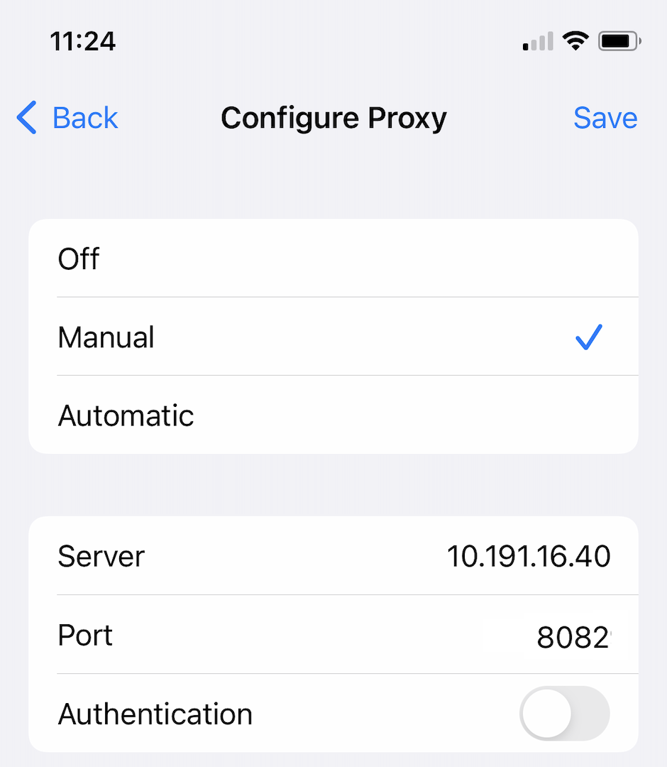iOS proxy configuration